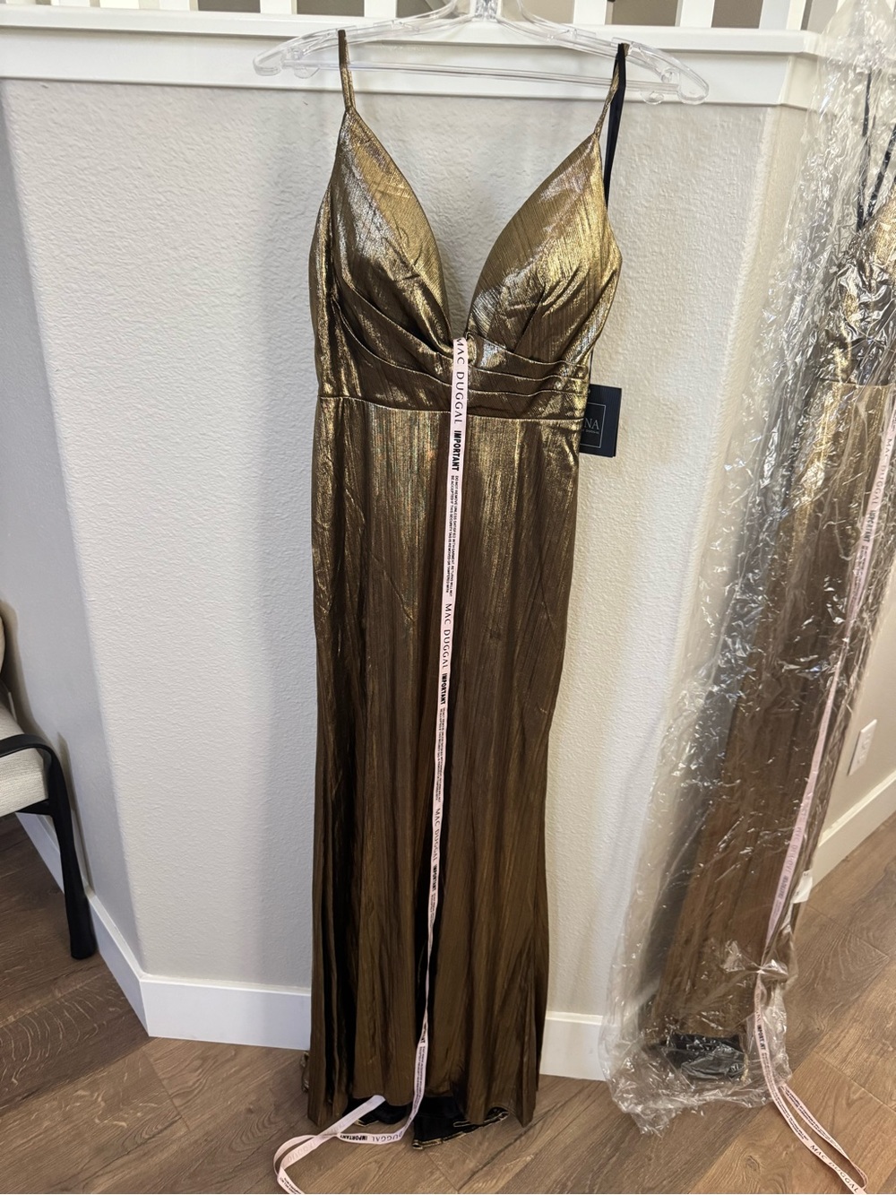 Mac Duggal Metallic Gold V-Neck Slip Gown